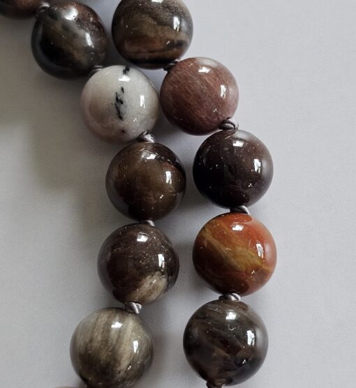 Versteinerte Holz-Mala (3) mit größerem, versteinertem Holz-Anhänger (Freiform) und Armband – Bild 20