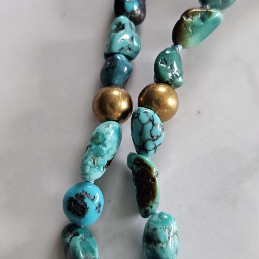 Türkis (Kiesel) -Messing-Mala mit Türkis-Anhänger (Freiform) und 2 Armbändern – Bild 19
