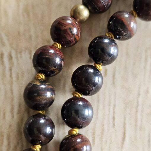 Tigereisen-Messing-Mala (2) mit Tigereisen-Anhänger (Tropfen) und Armband – Bild 22