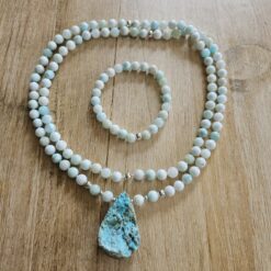 Hemimorphit-Mala mit Hemimorphit-Drusen-Anhänger und Armband
