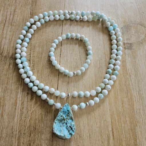 Hemimorphit-Mala mit Hemimorphit-Drusen-Anhänger und Armband