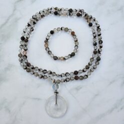 Lodolith (Gartenquarz) -Mala mit Bergkristall-Donut und Armband