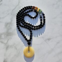 Obsidian-Chakra-Mala (2) mit gelbem Aragonit-Donut