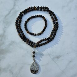 Pietersit (facettierte Rondelle) -Mala mit Edelstahlanhänger und Armband