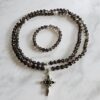 Rauchquarz (facettiert) -Mala mit Kreuzanhänger aus 925 Silber und Rauchquarz sowie Armband