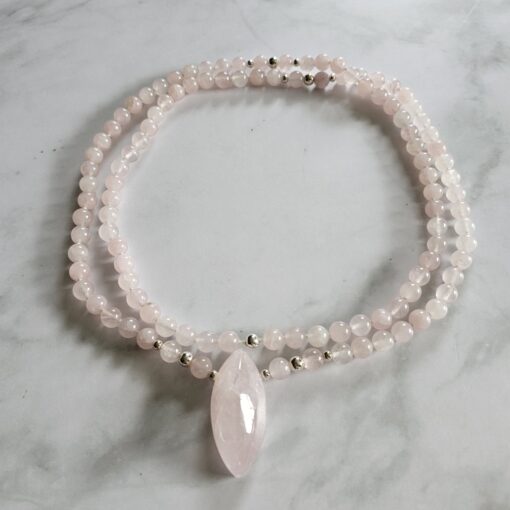 Rosenquarz-Mala mit Rosenquarz-Navette – Bild 3