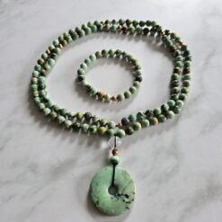 Variscit-Kupfer-Mala mit Variscit-Donut und Armband