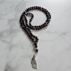 Granat (facettiert) -Mala mit Quaste aus 925 Silber