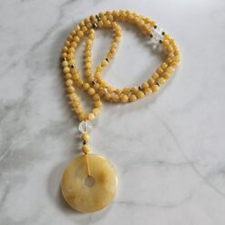 Jade (gelb) -Bergkristall-Mala mit gelbem Jade-Donut