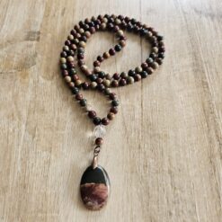 Jaspis („Picasso-Jaspis“) -Mala (1) mit „Picasso-Jaspis“-Anhänger und Armband