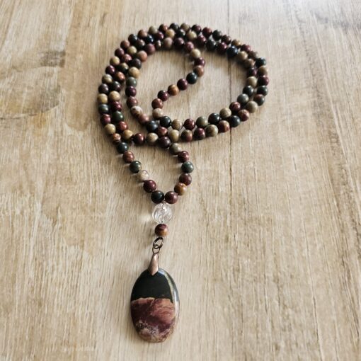 Jaspis („Picasso-Jaspis“) -Mala (1) mit „Picasso-Jaspis“-Anhänger und Armband