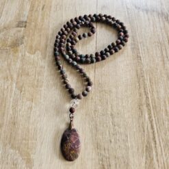 Jaspis („Picasso-Jaspis“, matt) -Mala mit „Picasso-Jaspis“-Anhänger (Oval)
