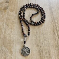 Mala aus versteinertem Holz (2) mit Edelstahlanhänger (Lebensbaum)