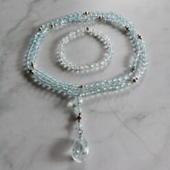 Topas (blau und facettiert) -Mala mit blauem Topas-Anhänger (Freiform) und Armband