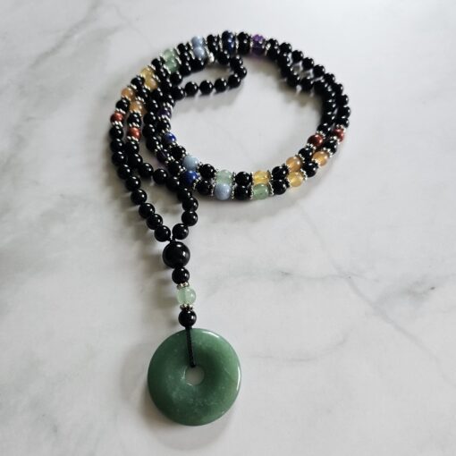 Turmalin (schwarz) -Chakra-Mala (2) mit grünem Aventurinquarz-Donut
