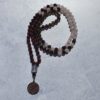 Granat-Rauchquarz-Rosenquarz-Mala mit Edelstahlanhänger (Blume des Lebens) und passendem Armband