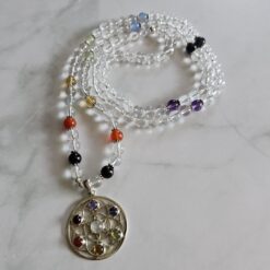 Bergkristall-Chakra-Mala (2) mit rundem Chakra-Anhänger (Blume des  Lebens)