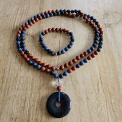 Dumortierit-Jaspis (rot) -Mala (1) mit Dumortierit-Donut und Armband