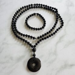 Granat (dunkel) -Mala mit Granat-Donut und Armband