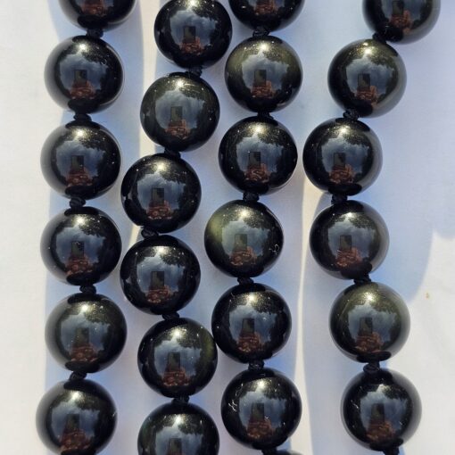 Obsidian-Chakra-Mala (2) mit gelbem Aragonit-Donut – Bild 2