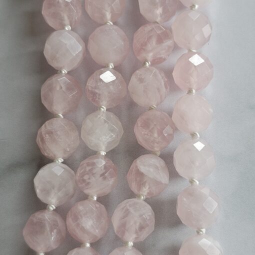Rosenquarz (facettiert) -Mala mit Rosenquarz-Herz und Armband – Bild 2