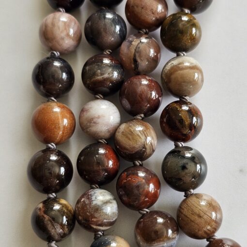 Versteinerte Holz-Mala (2) mit kleinerem, versteinertem Holz-Anhänger (Freiform) und Armband – Bild 2