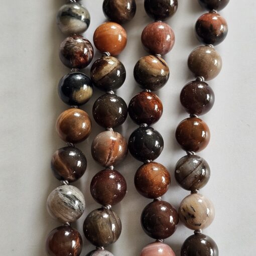 Versteinerte Holz-Mala (3) mit größerem, versteinertem Holz-Anhänger (Freiform) und Armband – Bild 2