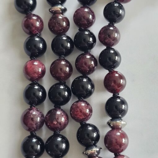 Granat-Turmalin (schwarz) -Mala mit Edelstahl-Anhänger (Engel mit Herz) – Bild 2