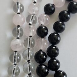 Alternative view of Bergkristall-Rosenquarz-Turmalin (schwarz) -Mala mit Seidenquaste