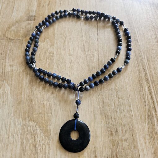 Dumortierit-Bergkristall-Mala mit Dumortierit-Donut – Bild 3
