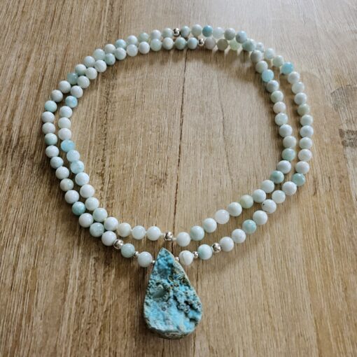 Hemimorphit-Mala mit Hemimorphit-Drusen-Anhänger und Armband – Bild 3