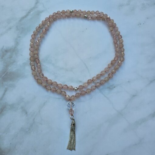 Morganit (Beryll, facettiert) -Mala mit 925 Silberquaste und Armband – Bild 3
