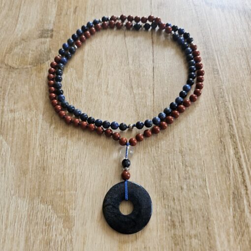 Dumortierit-Jaspis (rot) -Mala (1) mit Dumortierit-Donut – Bild 3