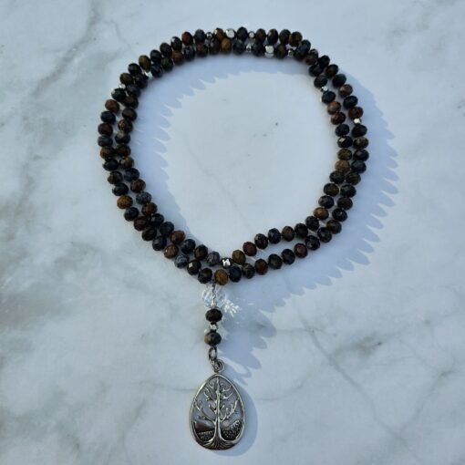 Pietersit (facettierte Rondelle) -Mala mit Edelstahlanhänger und Armband – Bild 3