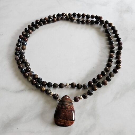 Pietersit-Mala (1) mit Pietersit-Anhänger (Freiform) und Armband – Bild 3