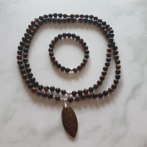 Pietersit-Mala (4) mit Pietersit-Navette und Armband