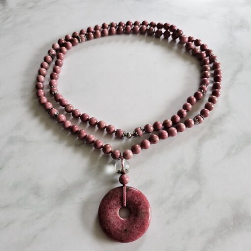 Rhodonit-Mala mit Rhodonit-Donut und Armband – Bild 3