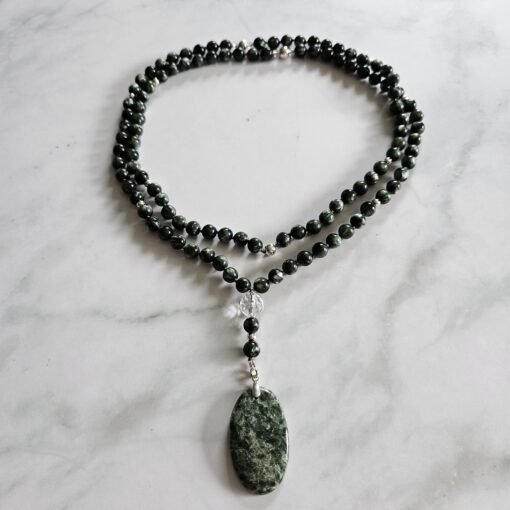 Seraphinit-Mala (1) mit Seraphinit-Anhänger (Oval) und Armband  – Bild 3