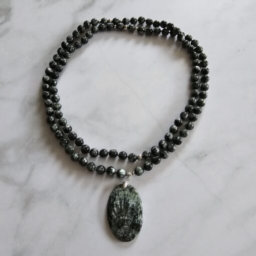 Seraphinit-Mala (2) mit Seraphinit-Anhänger (Oval) – Bild 3