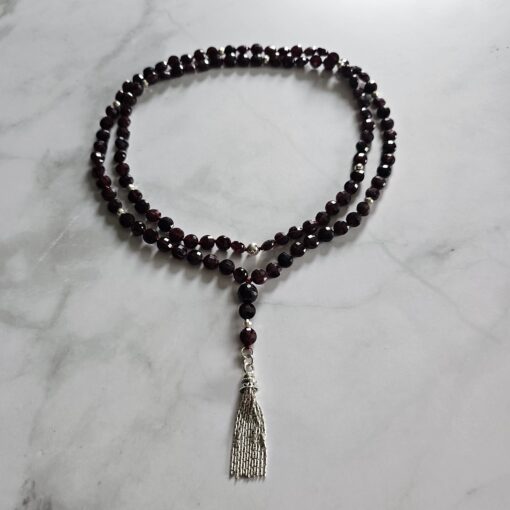 Granat (facettiert) -Mala mit Quaste aus 925 Silber – Bild 3