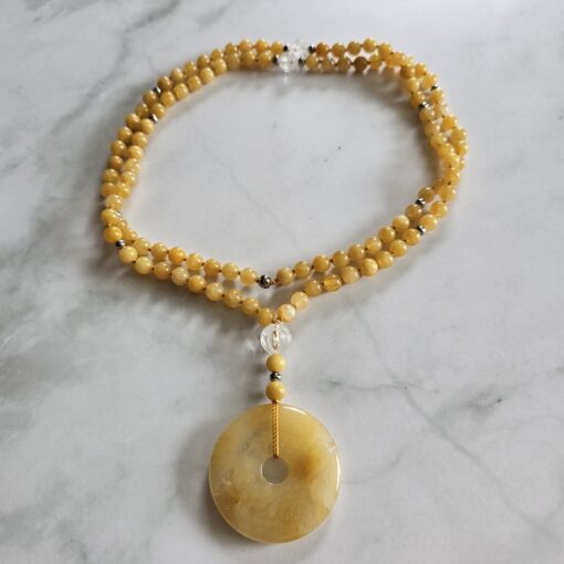 Jade (gelb) -Bergkristall-Mala mit gelbem Jade-Donut – Bild 3