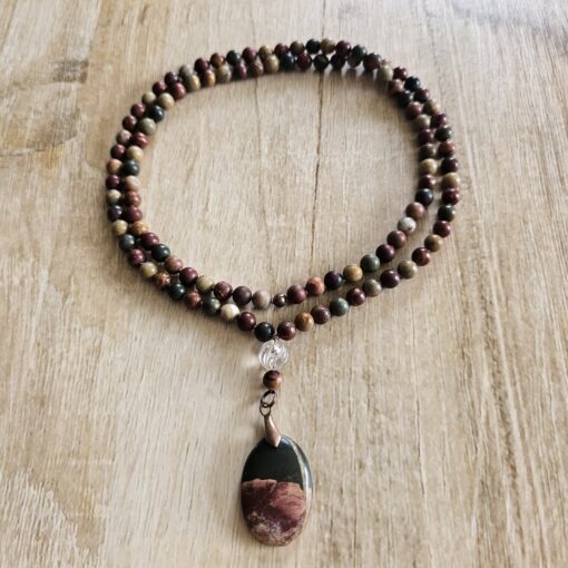 Jaspis („Picasso-Jaspis“) -Mala (1) mit „Picasso-Jaspis“-Anhänger und Armband – Bild 3