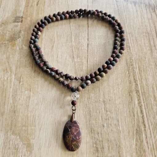 Jaspis („Picasso-Jaspis“, matt) -Mala mit „Picasso-Jaspis“-Anhänger (Oval) – Bild 3
