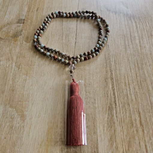 Jaspis („Shoushan-Jaspis") -Mala (2) mit Baumwollquaste: – Bild 3