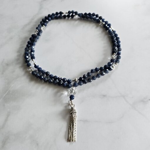 Saphir (blau und facettiert) -Bergkristall (facettiert) -Mala (1) mit 925  Silberquaste – Bild 3