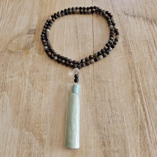 Serpentin (marokkanischer Serpentin) -Mala mit Seidenquaste – Bild 3