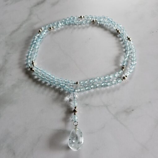 Topas (blau und facettiert) -Mala mit blauem Topas-Anhänger (Freiform) und Armband – Bild 3