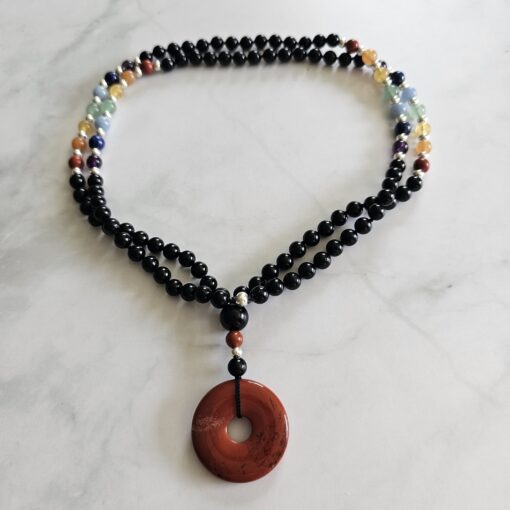 Turmalin (schwarz) -Chakra-Mala (1) mit rotem Jaspis-Donut – Bild 3