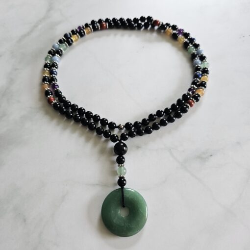 Turmalin (schwarz) -Chakra-Mala (2) mit grünem Aventurinquarz-Donut – Bild 3