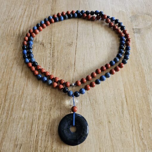 Dumortierit-Jaspis (rot) -Mala (1) mit Dumortierit-Donut und Armband – Bild 3
